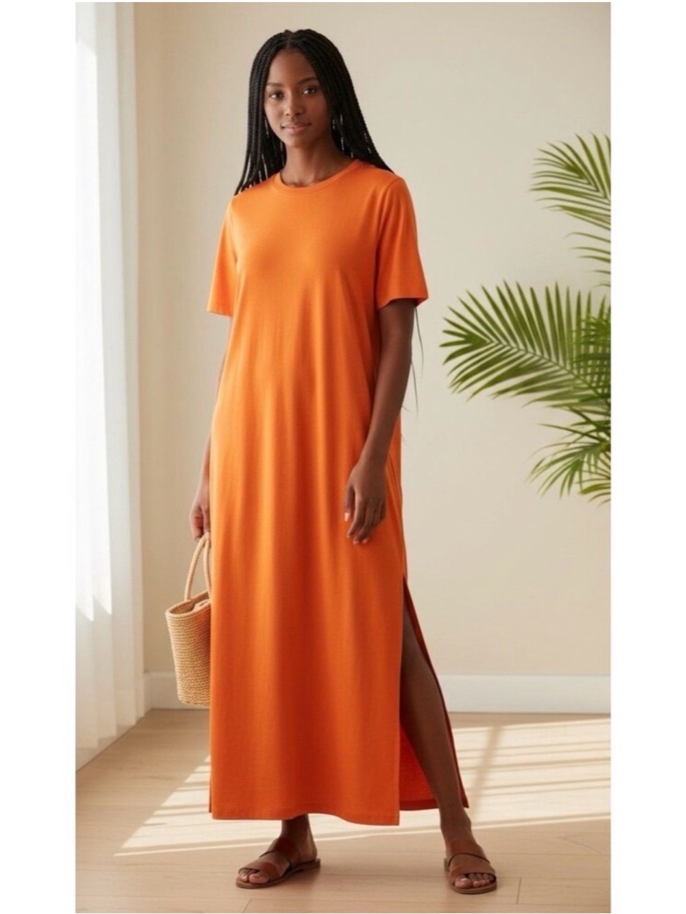BODEN • Midi t-shirt dress in tangerine orange size 4 long short sleeve